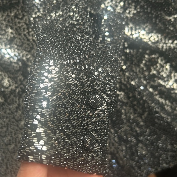 Zara Silver Grey Sequin Metallic Long Sleeve Top with Knot Size M - Picture 7 of 10